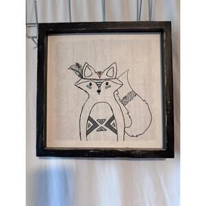 Boho Fox Wall Art - Framed Print with Feather Hat, 12.5" x 12.5"